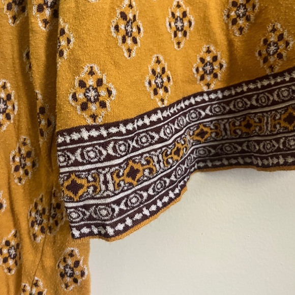 Free People Yellow New Age Print Cotton Blend Crew Neck Sweater - Picture 7 of 8